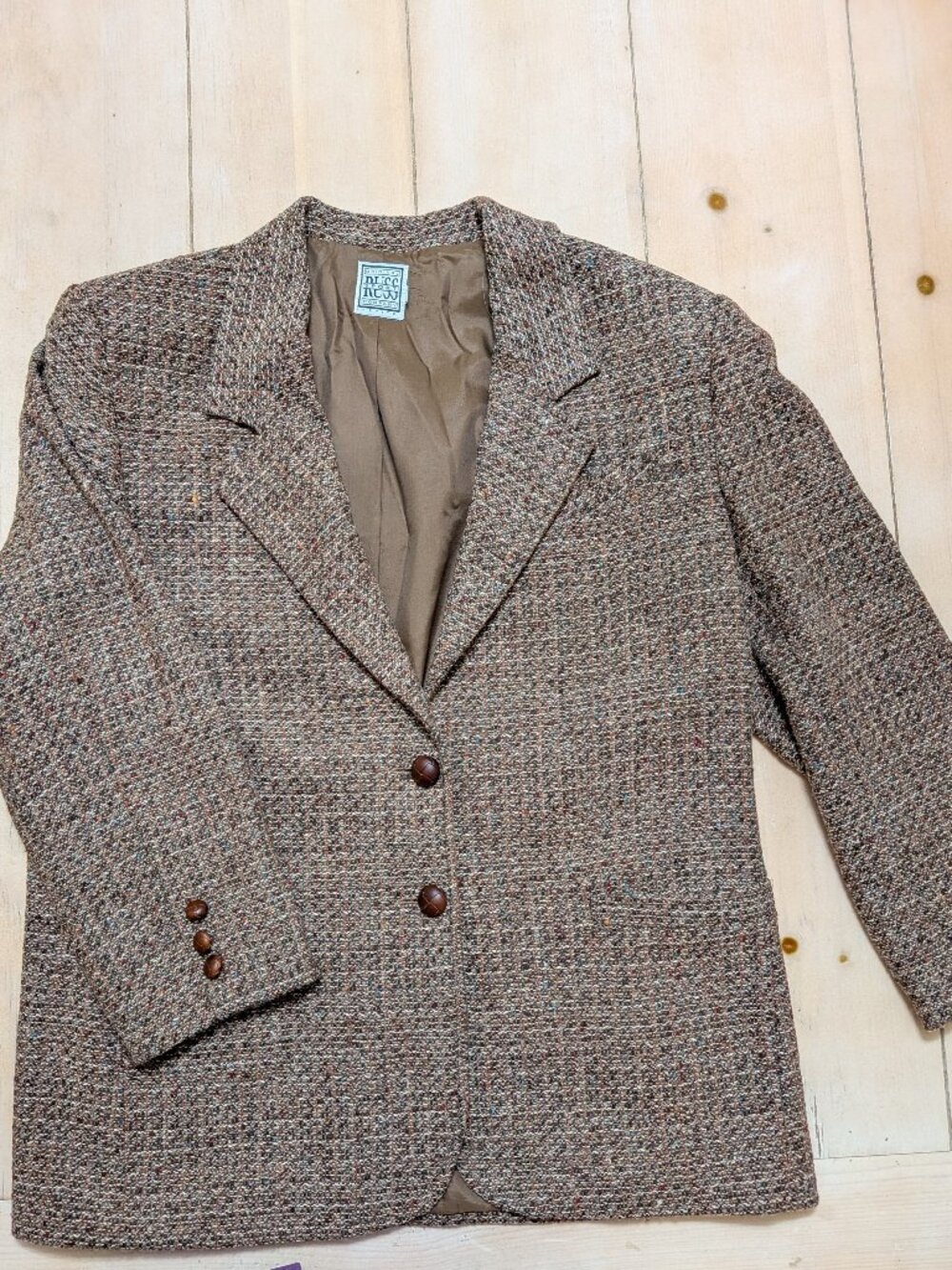 Nino Rossi Sport Company Petite Wool Silk Blend Tweed Blazer Brown Size 12